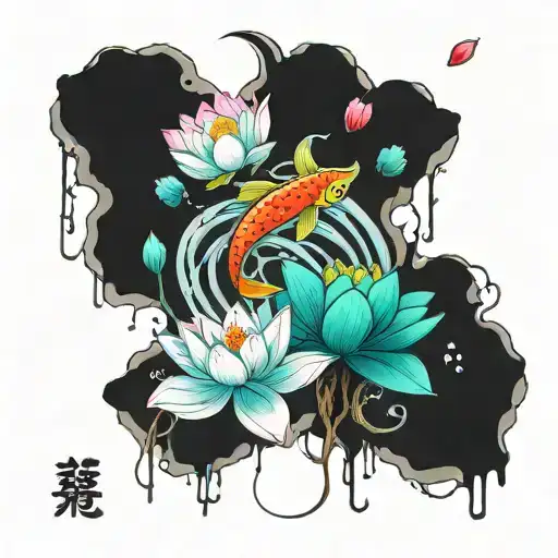 poison tree, lotus flower, koi fish tattoo design idea