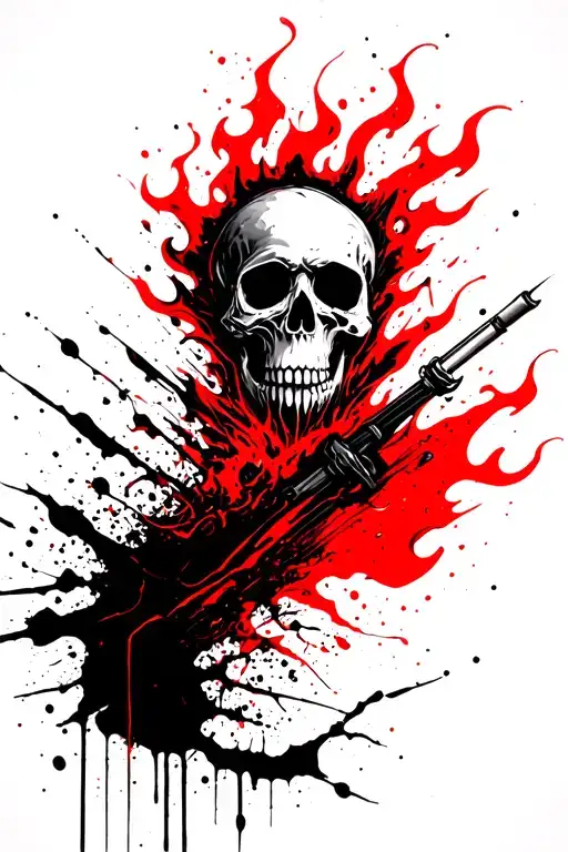 Skull engulfed in flames tattoo design idea