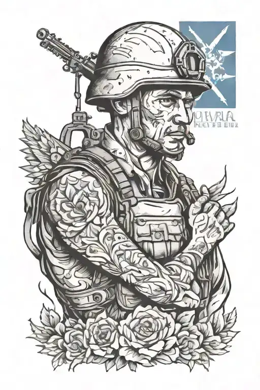 War Ukraine soldier holding tattoo design idea
