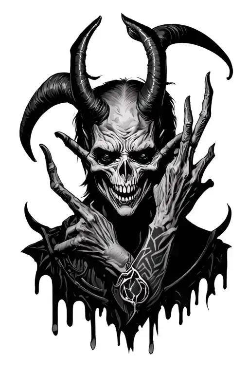 satanic demo human character tattoo design idea
