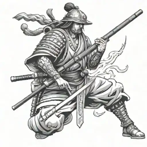 samurai warrior whit sniper rifle tattoo design idea