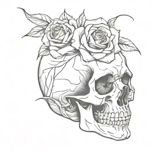 skull black rose gothic tattoo design idea