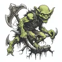goblin standing on dead bodies with axe tattoo design idea