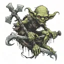 goblin standing on dead bodies with axe tattoo design idea