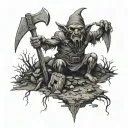 goblin standing on dead bodies with axe tattoo design idea