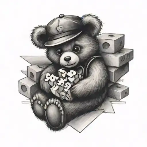 A'Dreama with teddy bear holding blocks tattoo design idea