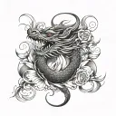 Vietnamese Dragon wrapping around lotus flower tattoo design idea