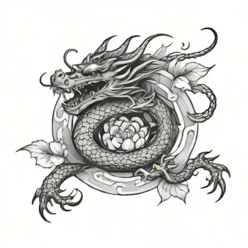 Vietnamese Dragon wrapping around lotus flower tattoo design idea