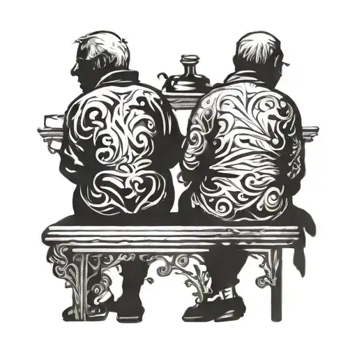 silhouette of a grandfather and his granddaughter from behind tattoo design idea