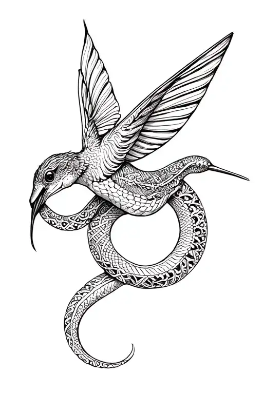 mandala snake hummingbird on shoulder tattoo design idea