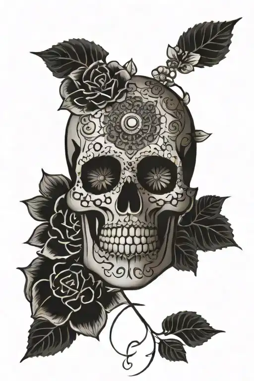 candy skull with mandala on forehead  tattoo design idea