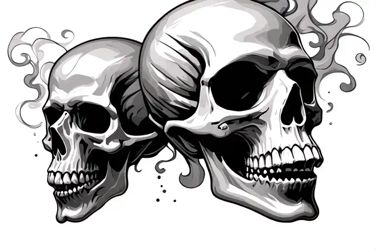 skulls in smoke shading tattoo design idea