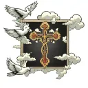 cross with clouds and doves flying tattoo design idea