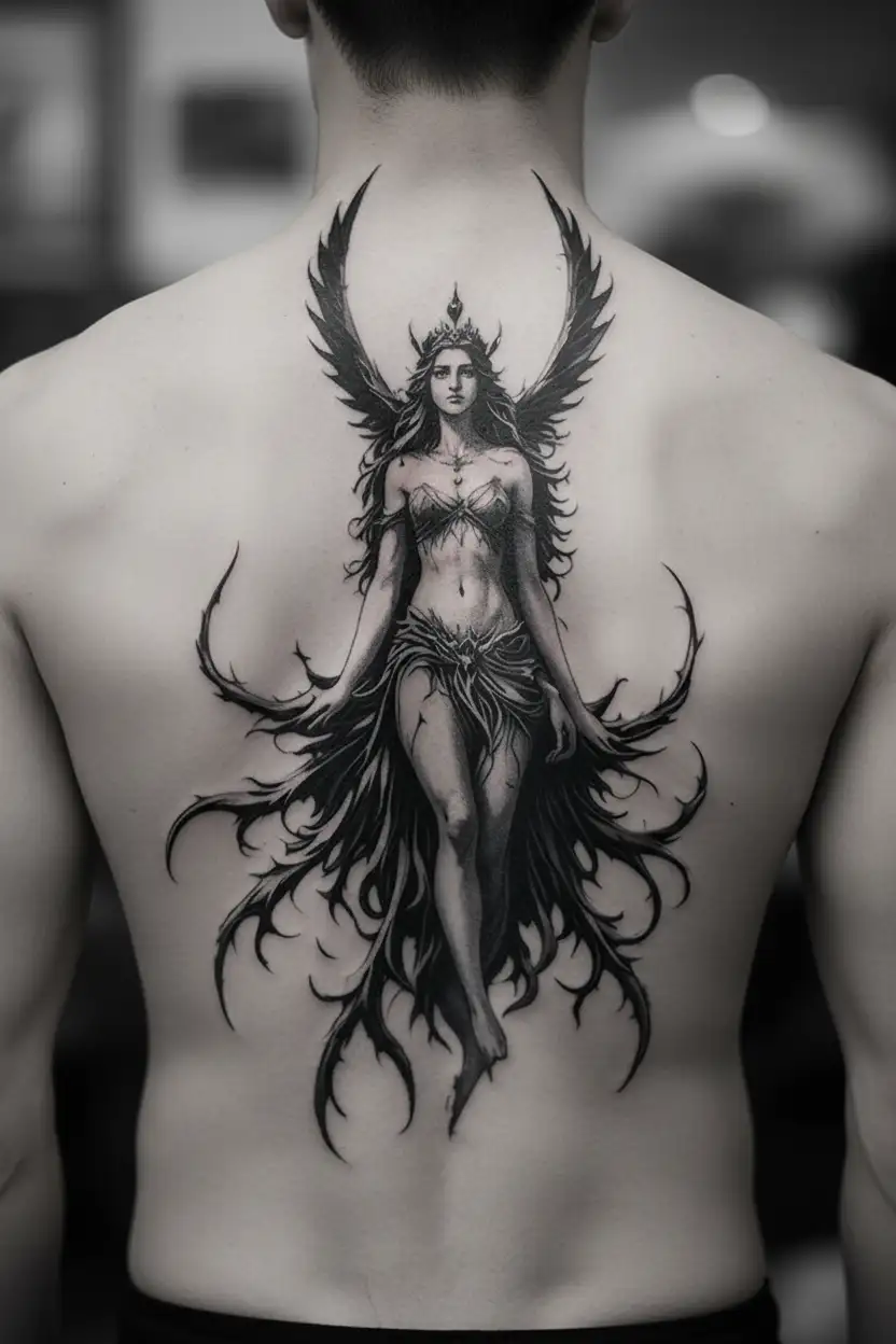 freya goddess emerging tattoo design idea