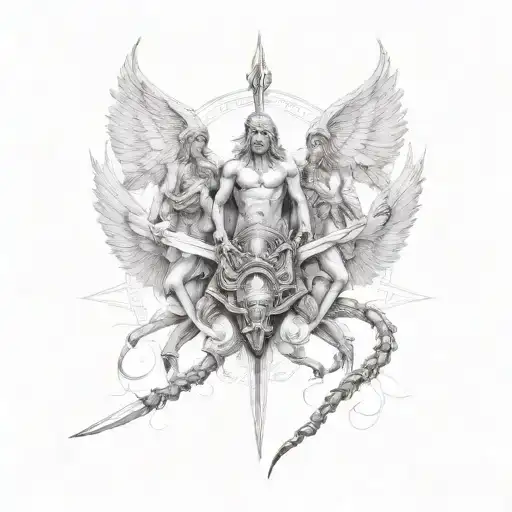 Sagittarius, Capricorn, Scorpio, and Gemini in the form of Angry Angels tattoo design idea