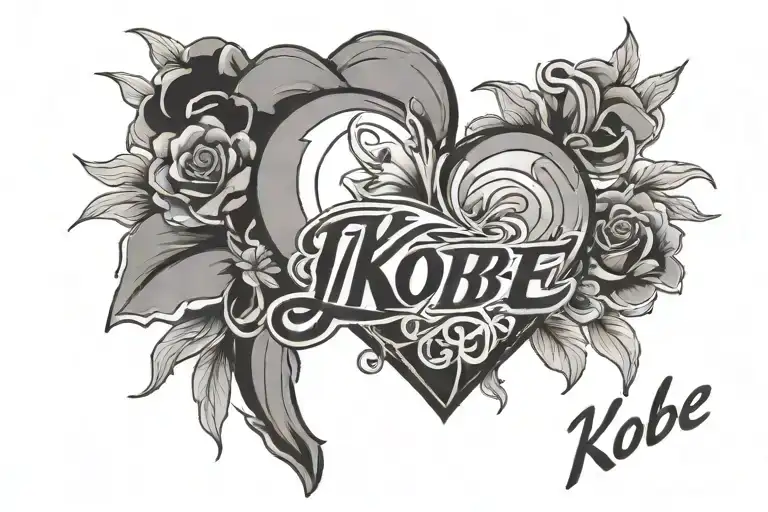 the name Kobe with a heart tattoo design idea