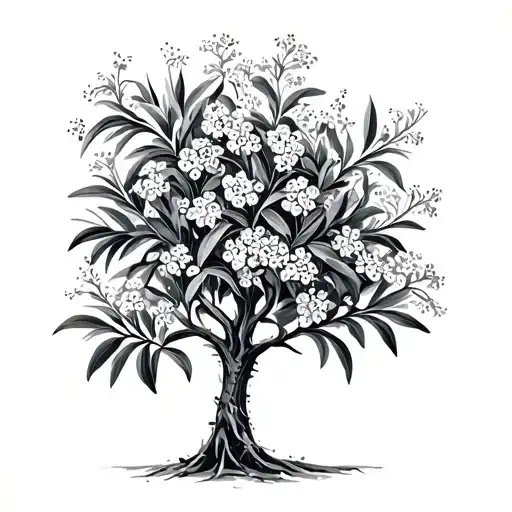 olive tree woth alyssum flowets tattoo design idea