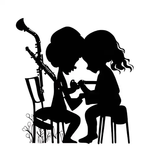 brother and sister playing clarinet silhouette tattoo design idea