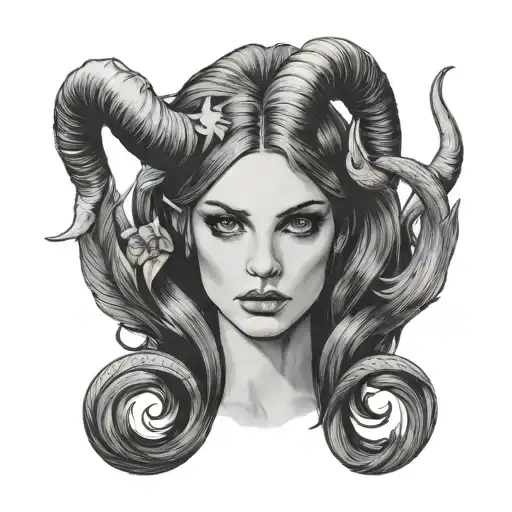 Lilith with horns and Lana Del Rey's face tattoo design idea