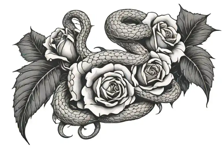 serpent wrapped around dead rose intertwined tattoo design idea
