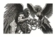 Prometheus stealing fire from gods punished bound him with chains and sent an eagle to eat Prometheus' immortal liver tattoo design idea