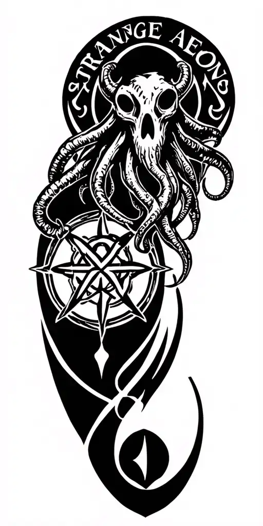 "Strange Aeons" Cthulhu Symbols, the Elder Sign, Lovecraftian, Necromomicon Sigil, Eldritch Horror tattoo design idea