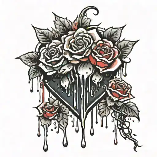 roses dripping blood Heart tattoo design idea