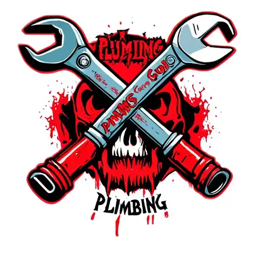 "Plumbing Gods" pipe wrench crossed tattoo design idea