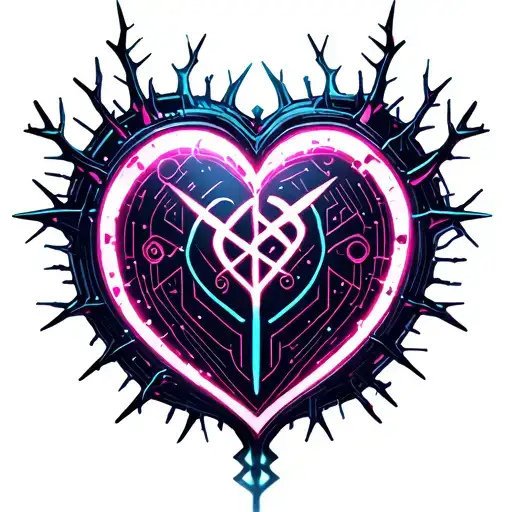 cyber sigil heart and thorns tattoo design idea