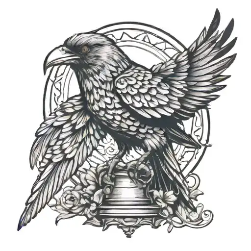 neo trad crow perched tattoo design idea