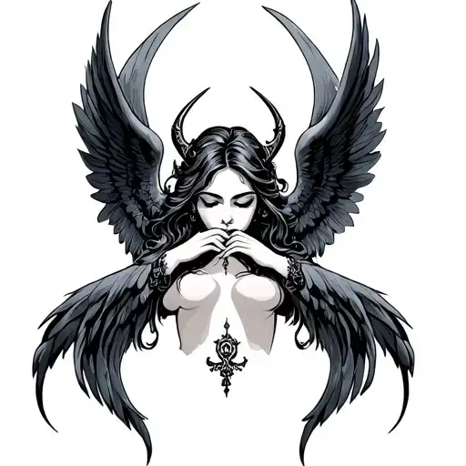 seductive evil angel shushing to sleep  tattoo design idea