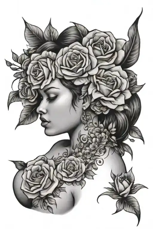 girl with thick body with flowers tattoo design idea