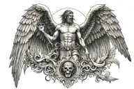 Fall of Icarus with one angel wing and one demon wing with bones at the bottom  tattoo design idea