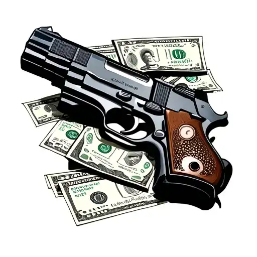 money and guns tattoo design idea