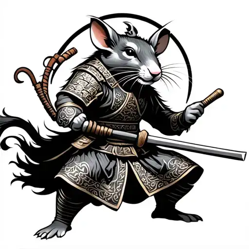 Chinese Rat samurai warrior wielding tattoo design idea
