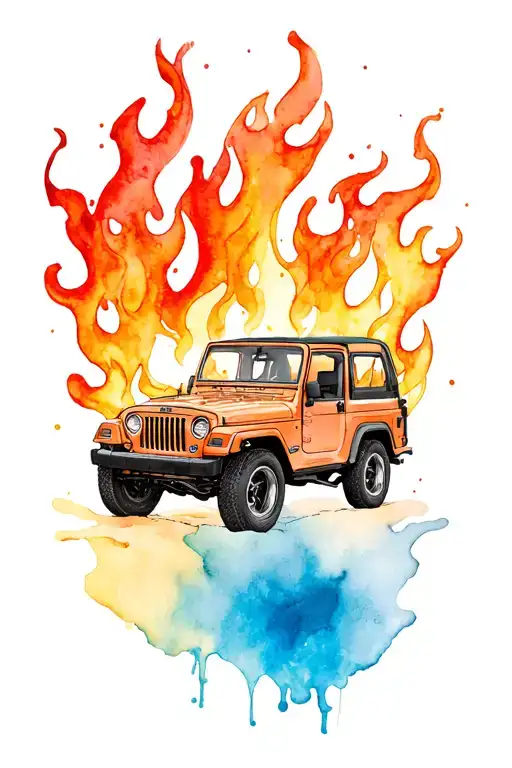 jeep and fire  tattoo design idea