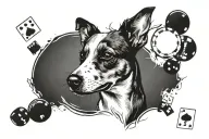 jack Russell ears outline + Vegas poker chips and dice + Detroit lions + momento mori saying tattoo design idea