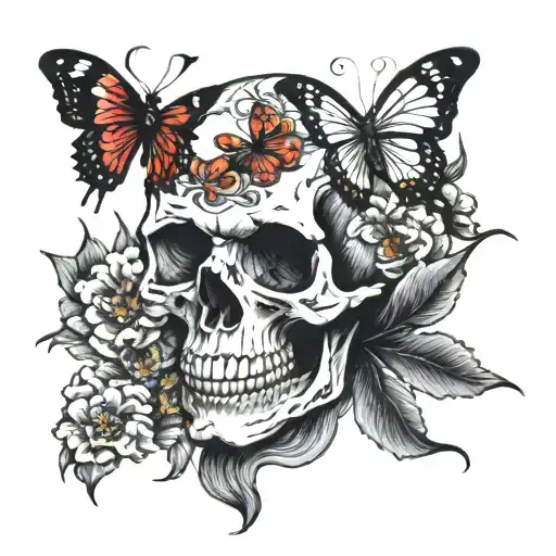 skull and butterfly tattoo design idea