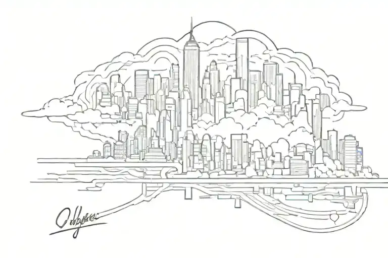 nyc skyline reflecting mountains tattoo design idea