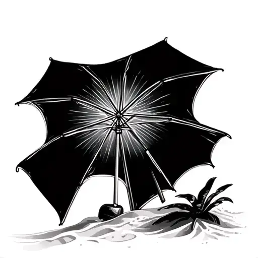 "The Summer" an umbrella view with the line of the beach sand tattoo design idea