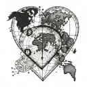fingerprint heart with world map and navigation compass inside tattoo design idea