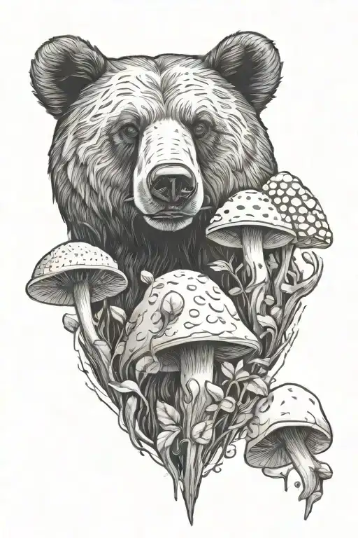 bear and mushroom tattoo design idea