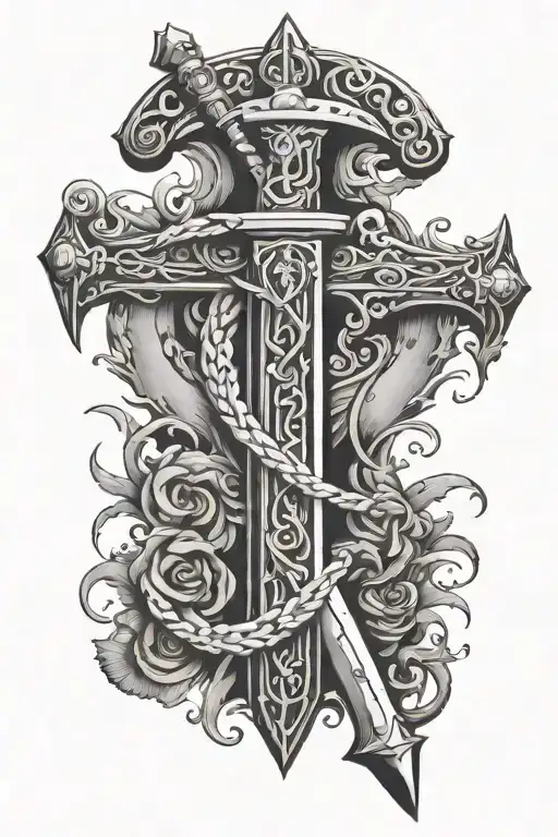 sword and cross tattoo iron sharpens iron tattoo design idea