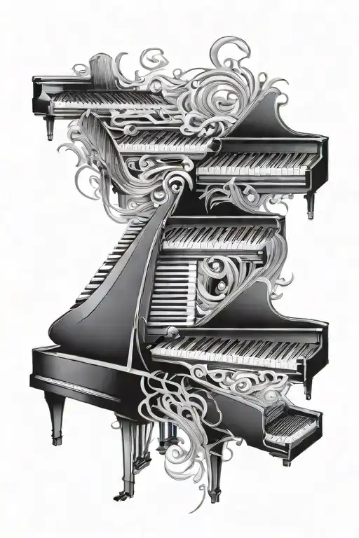 audio transients merging into piano keys forming stairs tattoo design idea