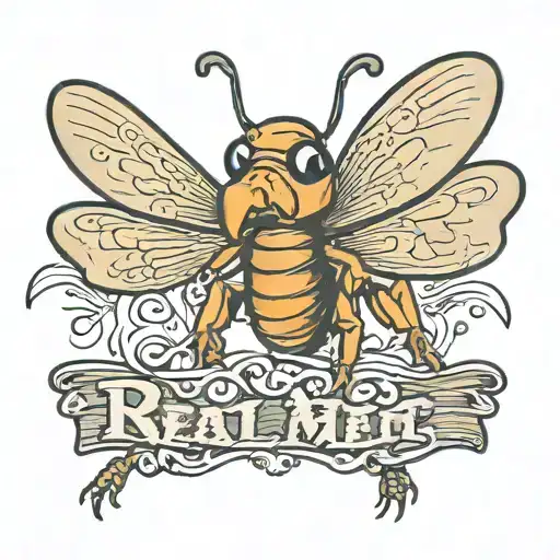termite with big buttcheeks and a banner that says real men eat frass! tattoo design idea
