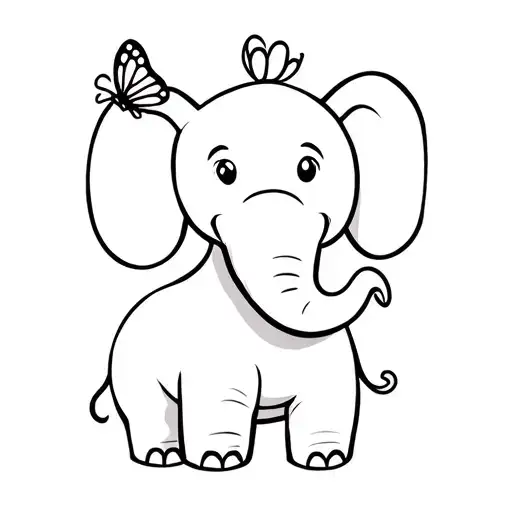 baby cartoon elephant with snout upwards and a butterfly on the tip of the nose tattoo design idea