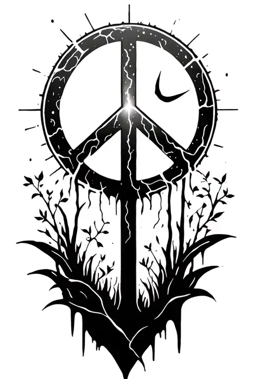 peace and lightining storm and time and nature tattoo design idea