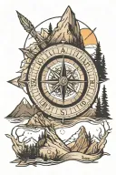 compass and mountains with arrow going tattoo design idea