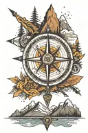 compass and mountains with arrow going tattoo design idea
