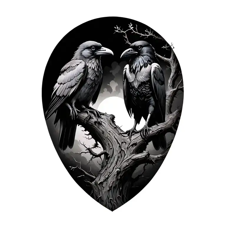 two ravens on ygg drasil tree tattoo design idea